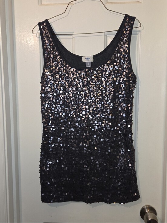 Old Navy Tops - Old Navy Women's Charcoal Sequin Sleeveless Tank Top Sparkle Camisole. Size L.